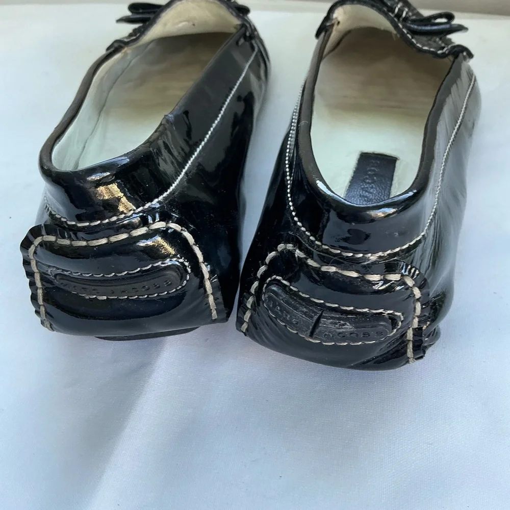 Marc Jacobs Shiny Black Loafers with Bow Detail